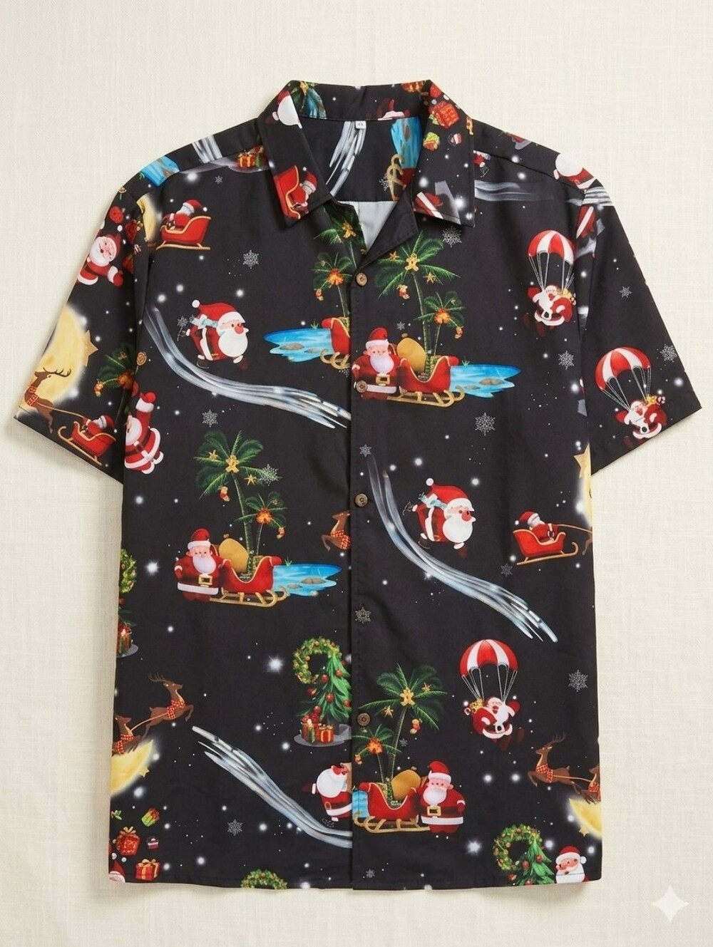 Men's Festive Holiday Santa & Palm Trees Christmas Hawaiian Shirt